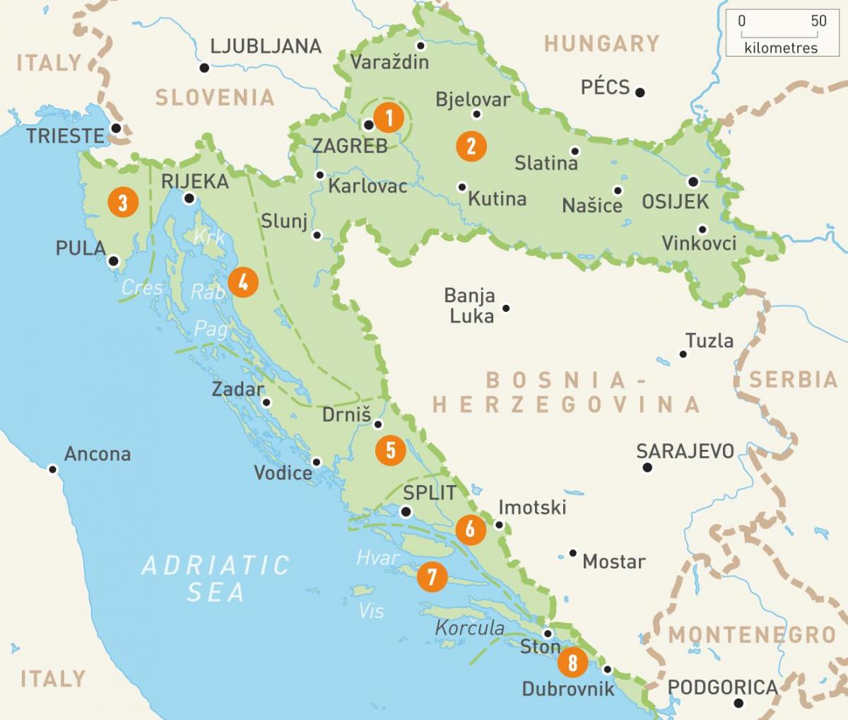 خريطة كرواتيا و الجزر
