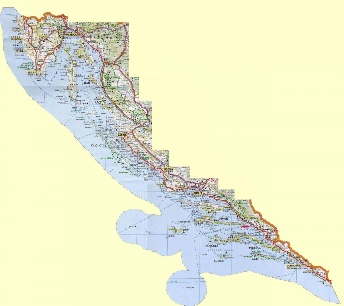 خريطة الساحل الكرواتي و الجزر
