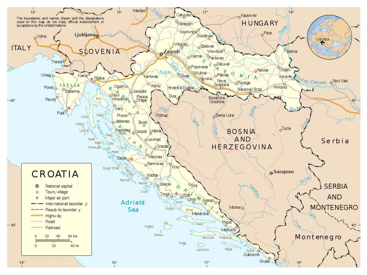 خريطة كرواتيا مع المدن