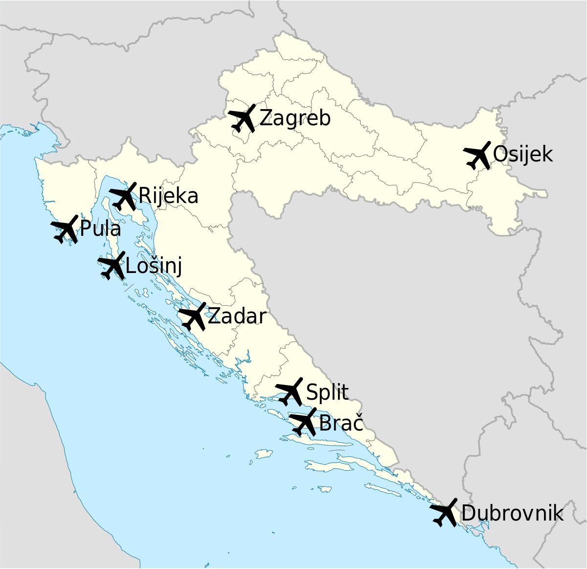 خريطة كرواتيا عرض المطارات